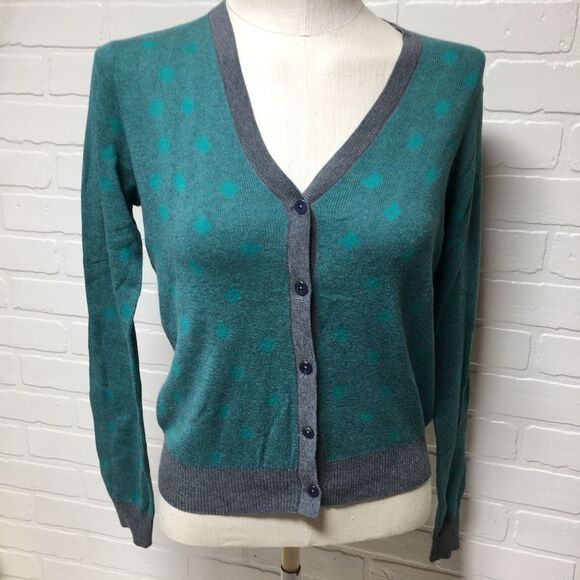 NWT Cabi Teal & Gray Polka Dot Button Front Cardigan Sweater Sz S - Picture 2 of 12